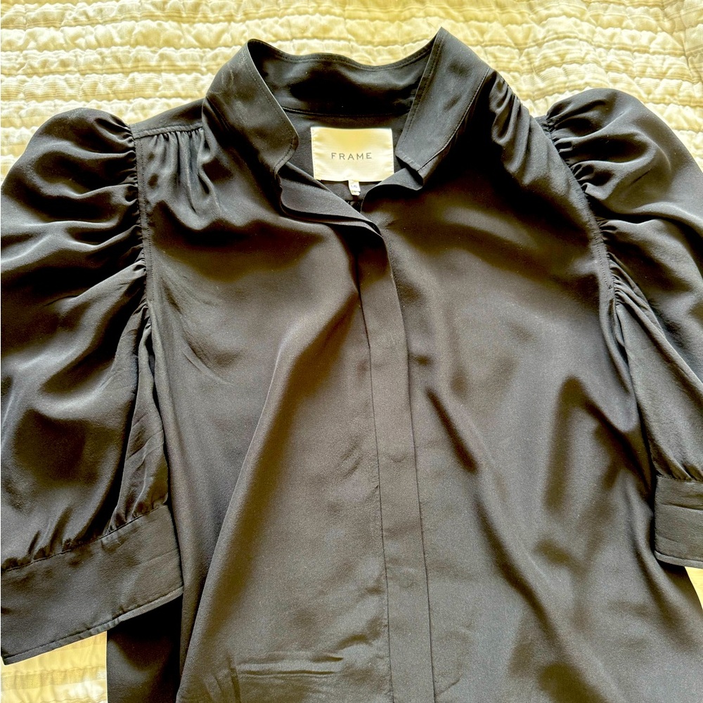 Frame Gillian Puff Sleeve Silk Blouse Size L